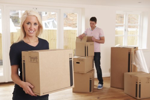 Office removals planning in Woodgreen with moving boxes and workplace equipment