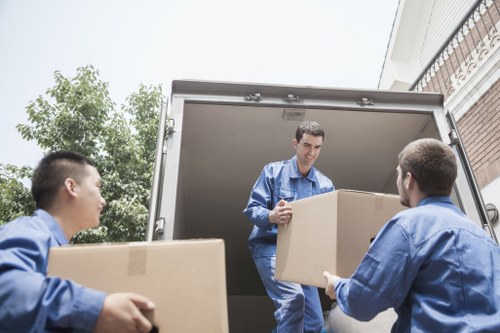 Professional movers handling boxes in Woodgreen